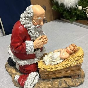 Roaman's Red Santa with Baby Jesus Figurine